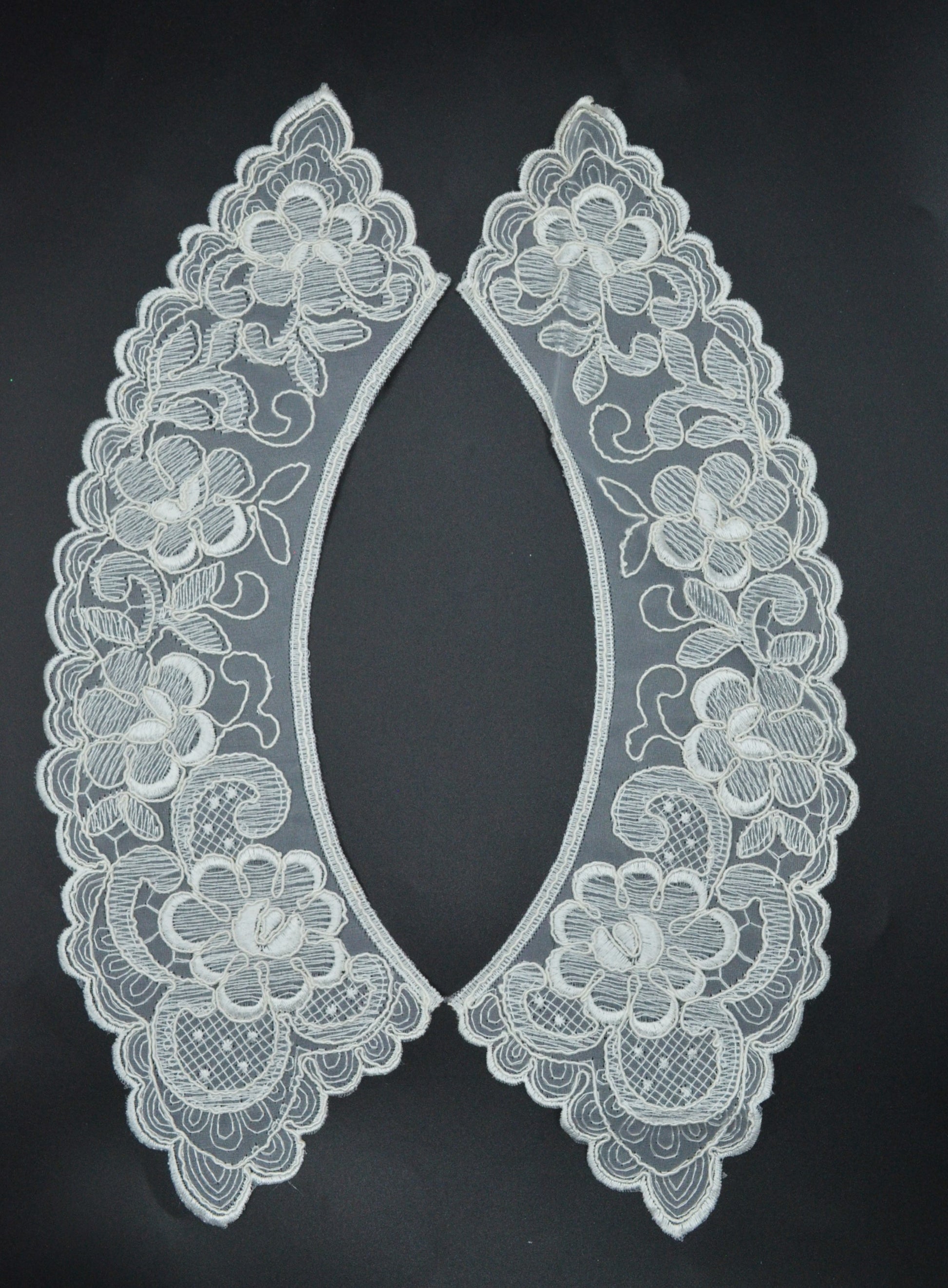Guler Din Organza Brodat, 10x35cm, Alb