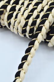 Snur De Bumbac Impletit, Bej, Negru Si Auriu 13mm