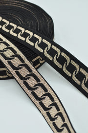 ELASTIC DECORATIV CU DOUA FETE, 25MM, NEGRU CU AURIU