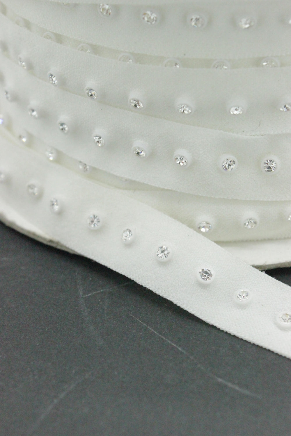 Elastic Decorativ Cu Strasuri, 15mm, Ivoire