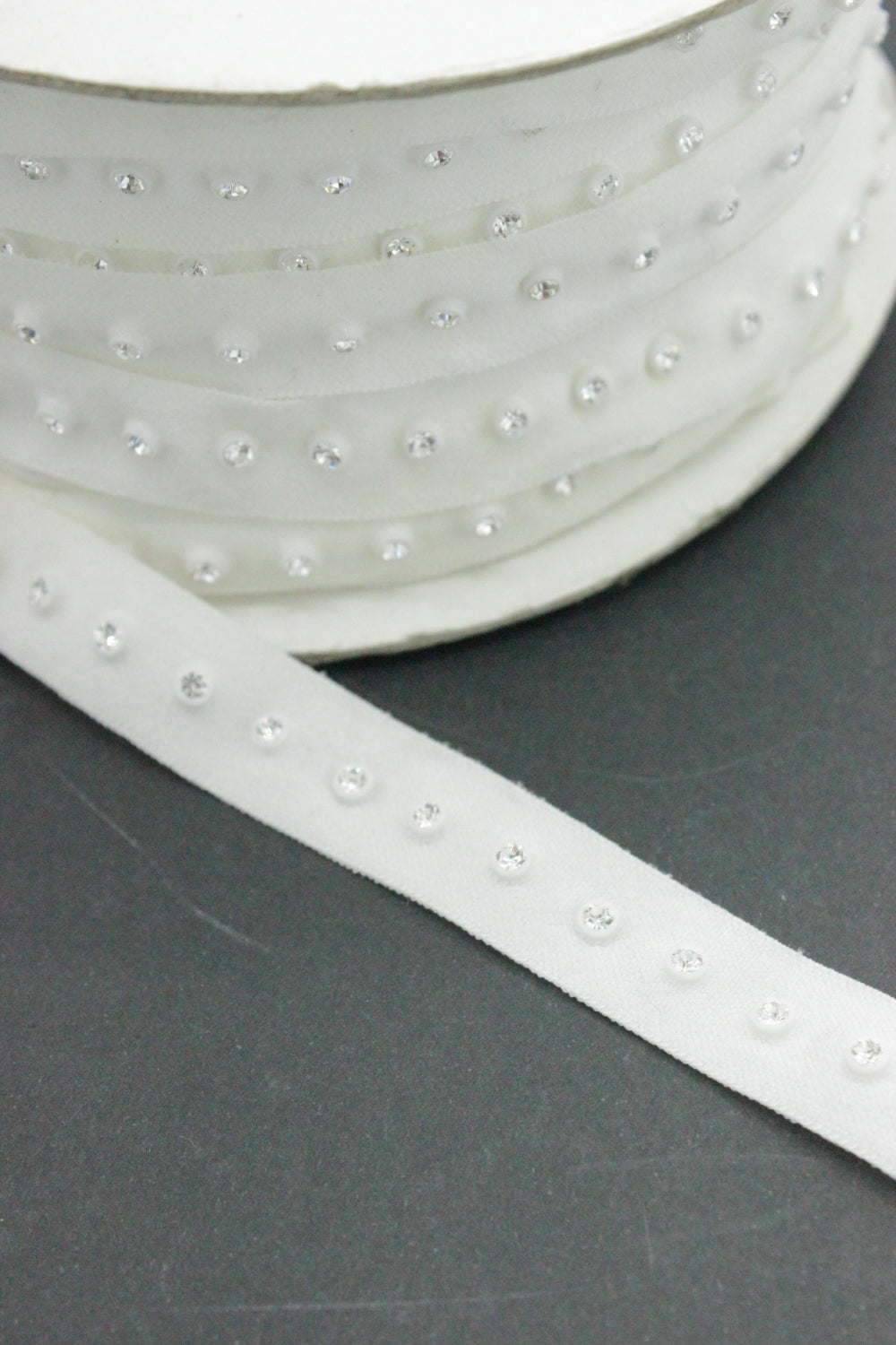 Elastic Decorativ Cu Strasuri, 15mm, Ivoire