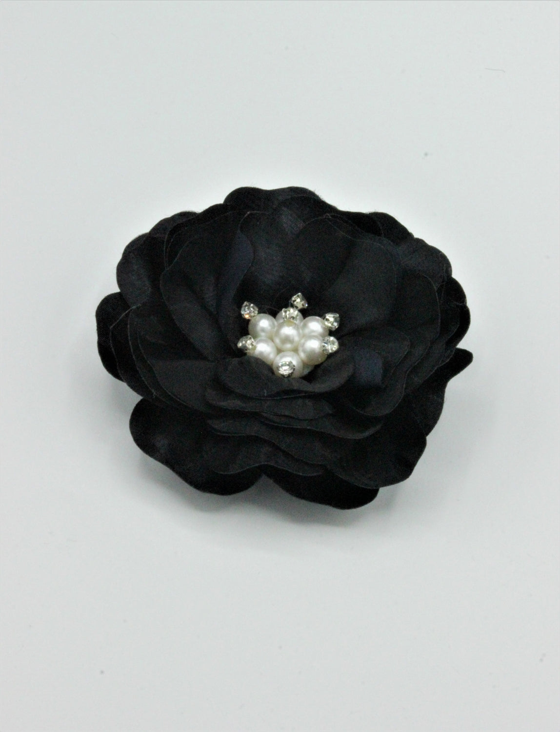 Floare Din Organza Cu Perle Si Strasuri, 95mm, Negru