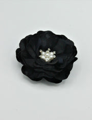 Floare Din Organza Cu Perle Si Strasuri, 95mm, Negru