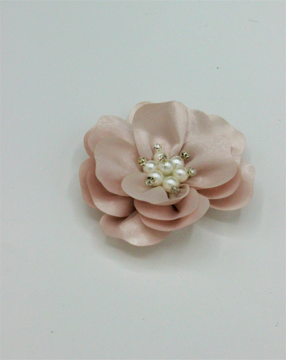 Floare Din Organza Cu Perle Si Strasuri, 95mm, Roz Pal