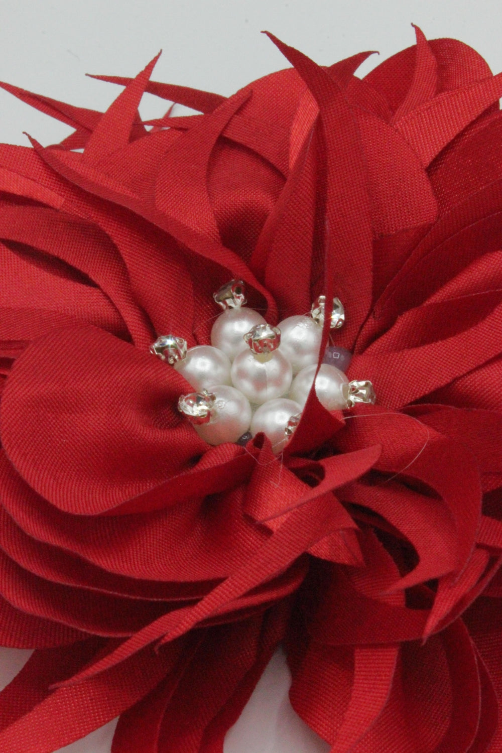 Floare Din Saten Cu Perle Si Strasuri, 120mm, Rosu