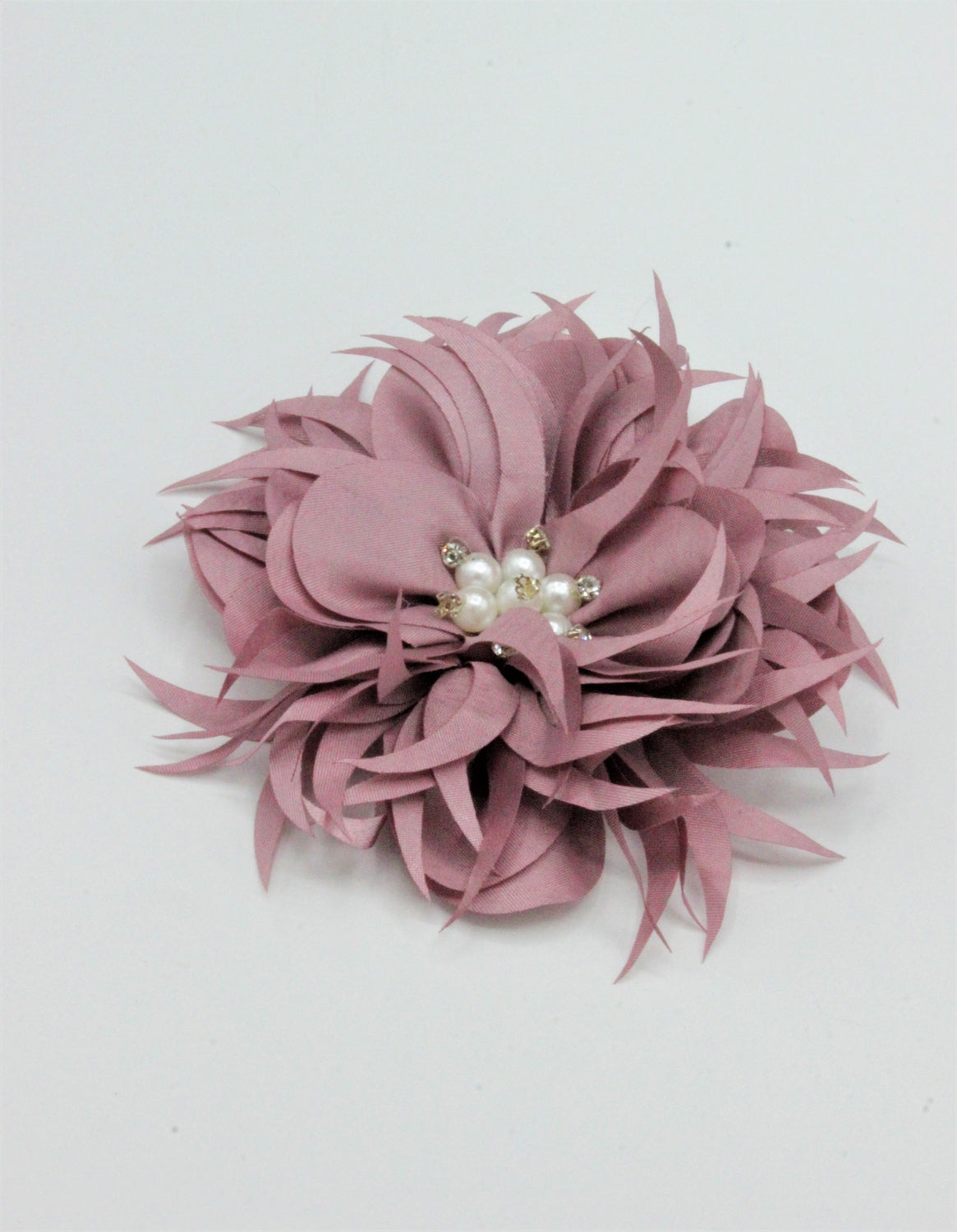 Floare Din Saten Cu Perle Si Strasuri, 120mm, Roz Prafuit