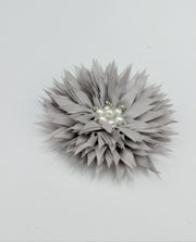 Floare Din Saten Cu Perle Si Strasuri, 120mm, Gri