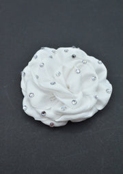 Floare Din Saten Cu Pietre, 9cm, Alb