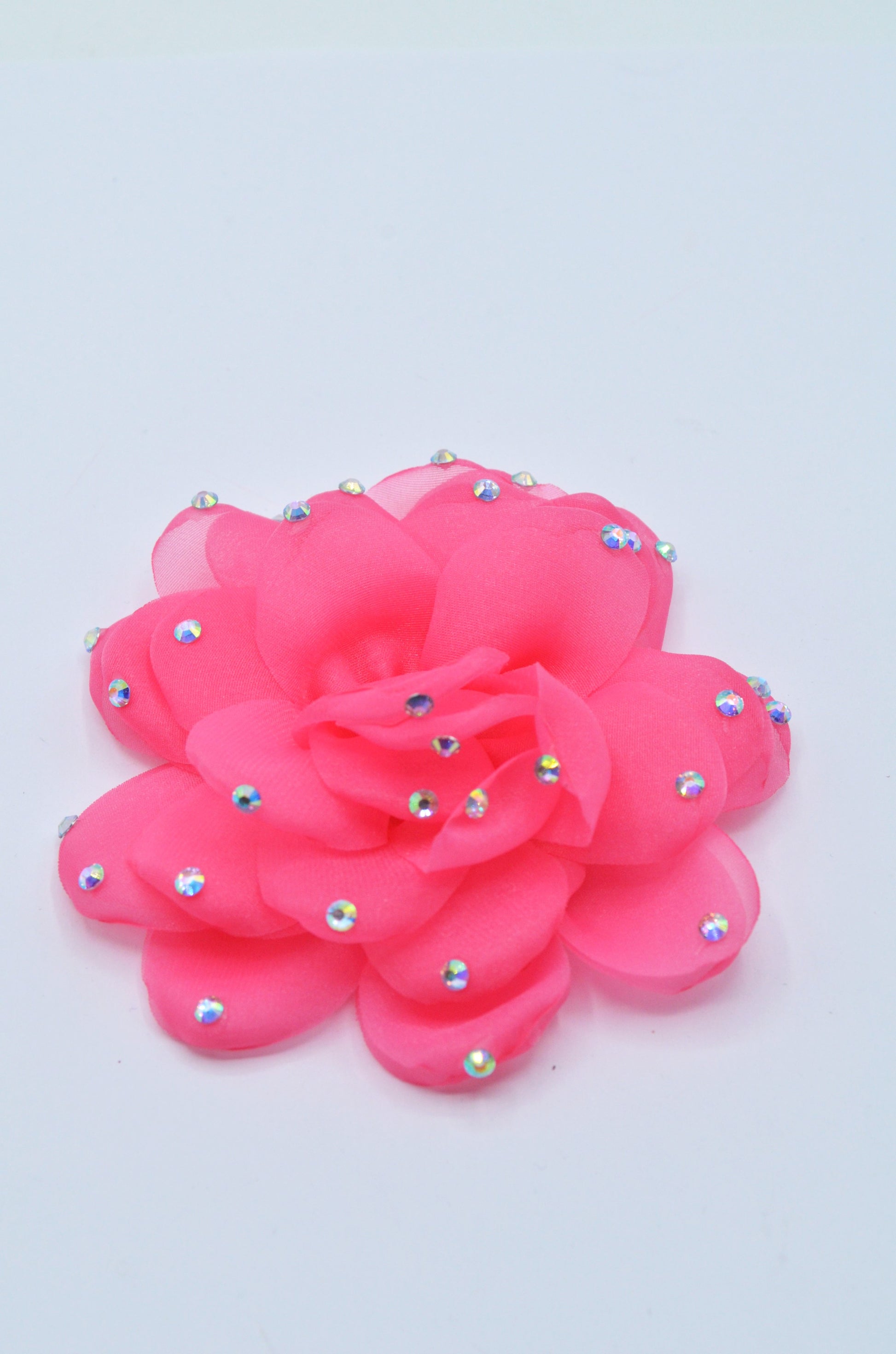 Floare Din Organza Cu Pietre, 10cm, Roz