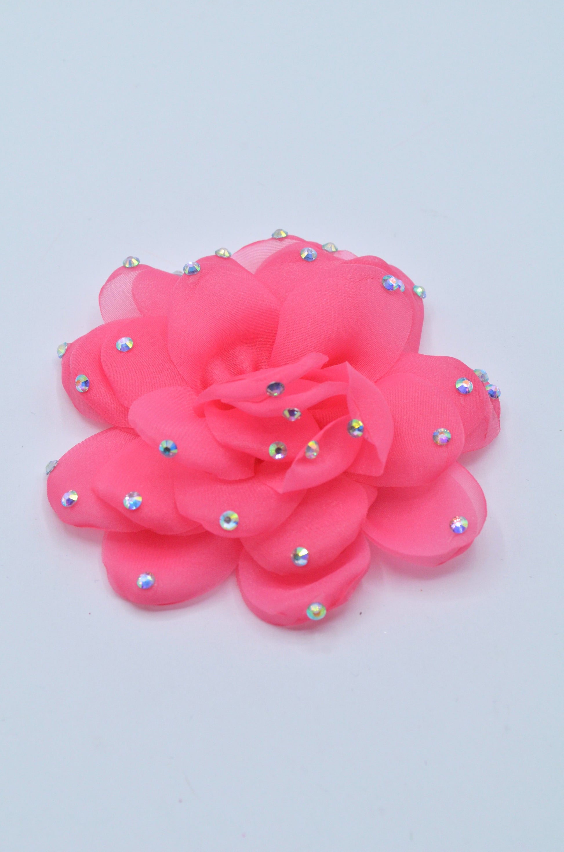 Floare Din Organza Cu Pietre, 10cm, Roz