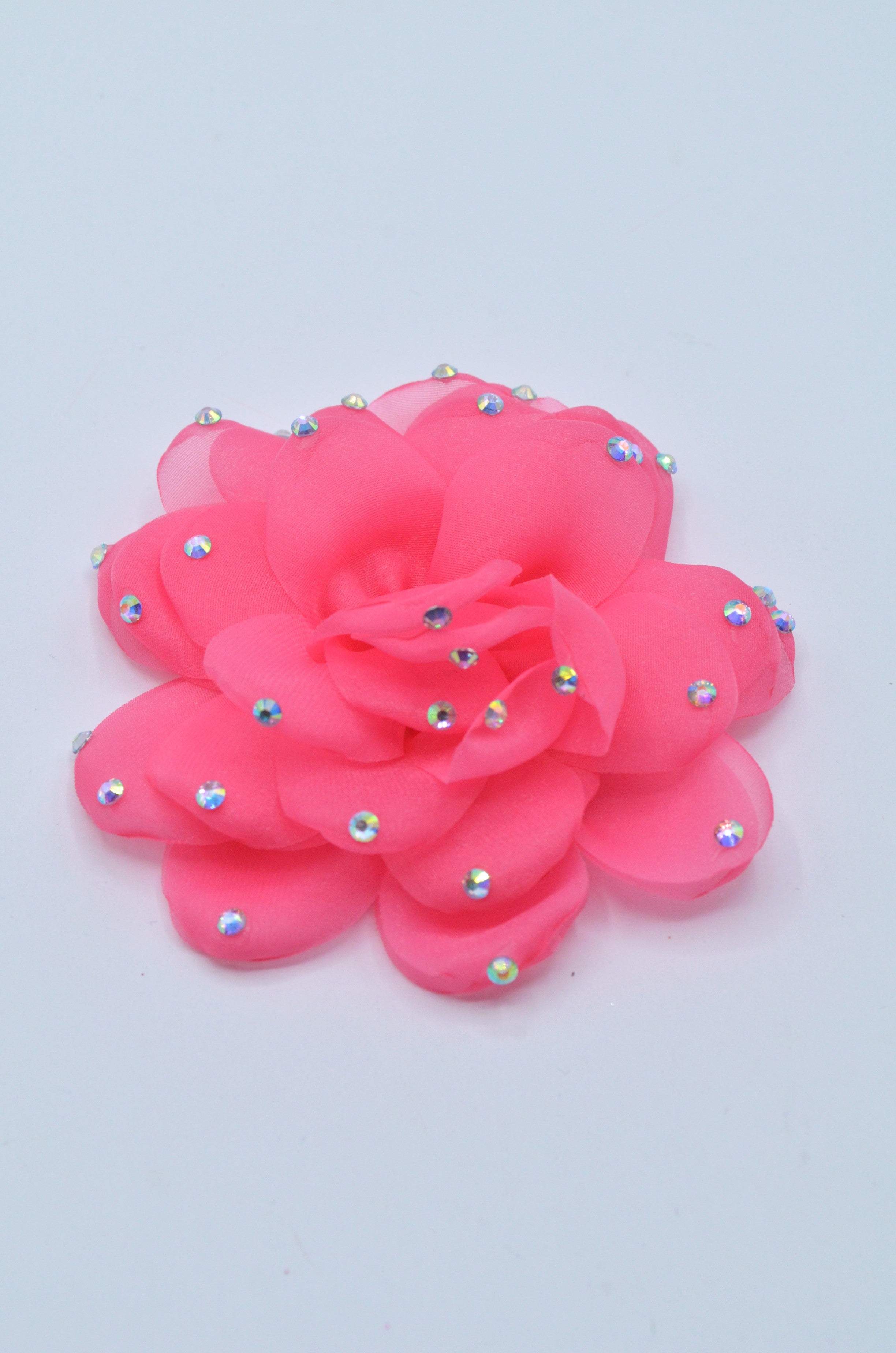Floare Din Organza Cu Pietre, 10cm, Roz
