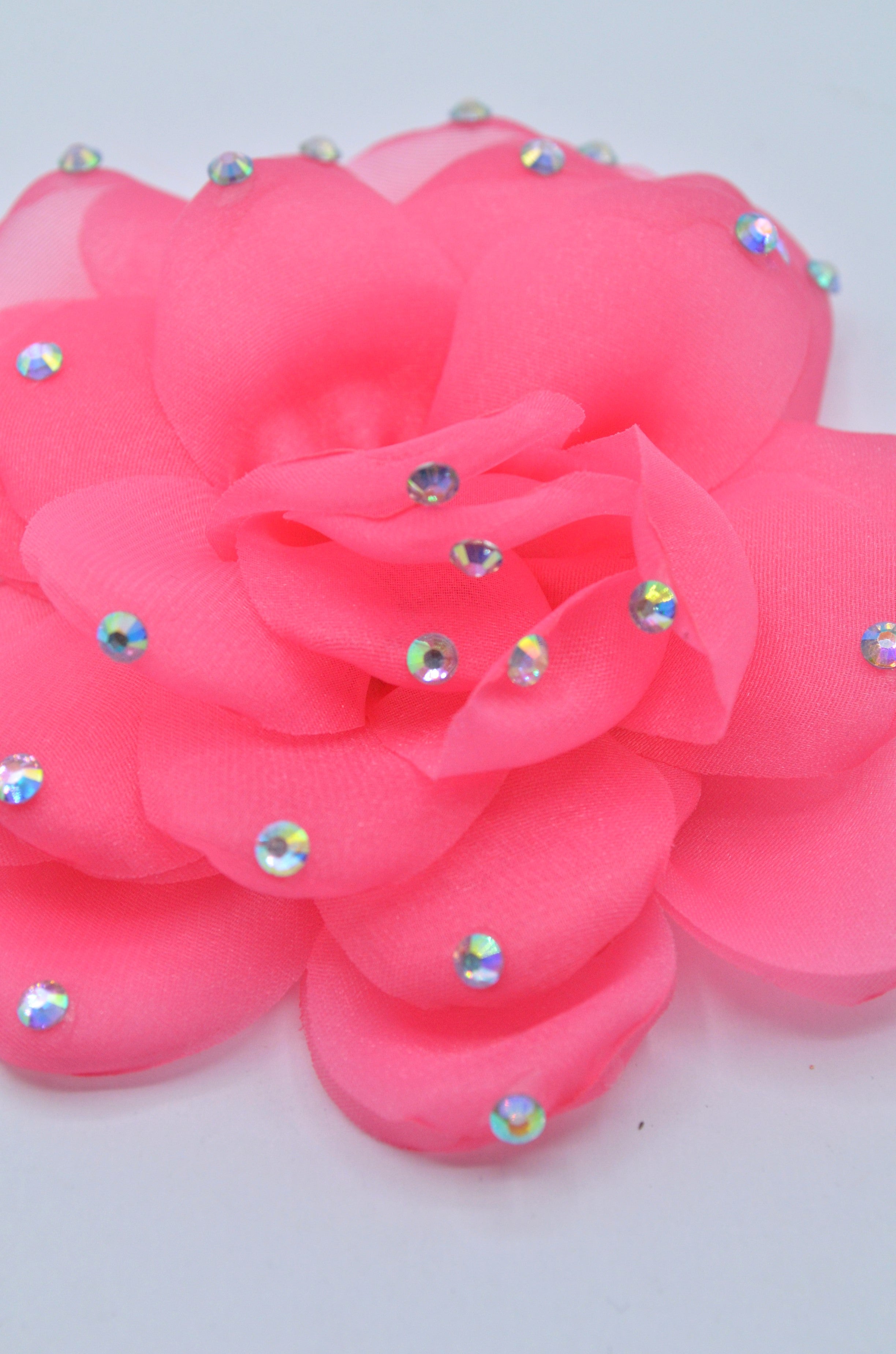 Floare Din Organza Cu Pietre, 10cm, Roz