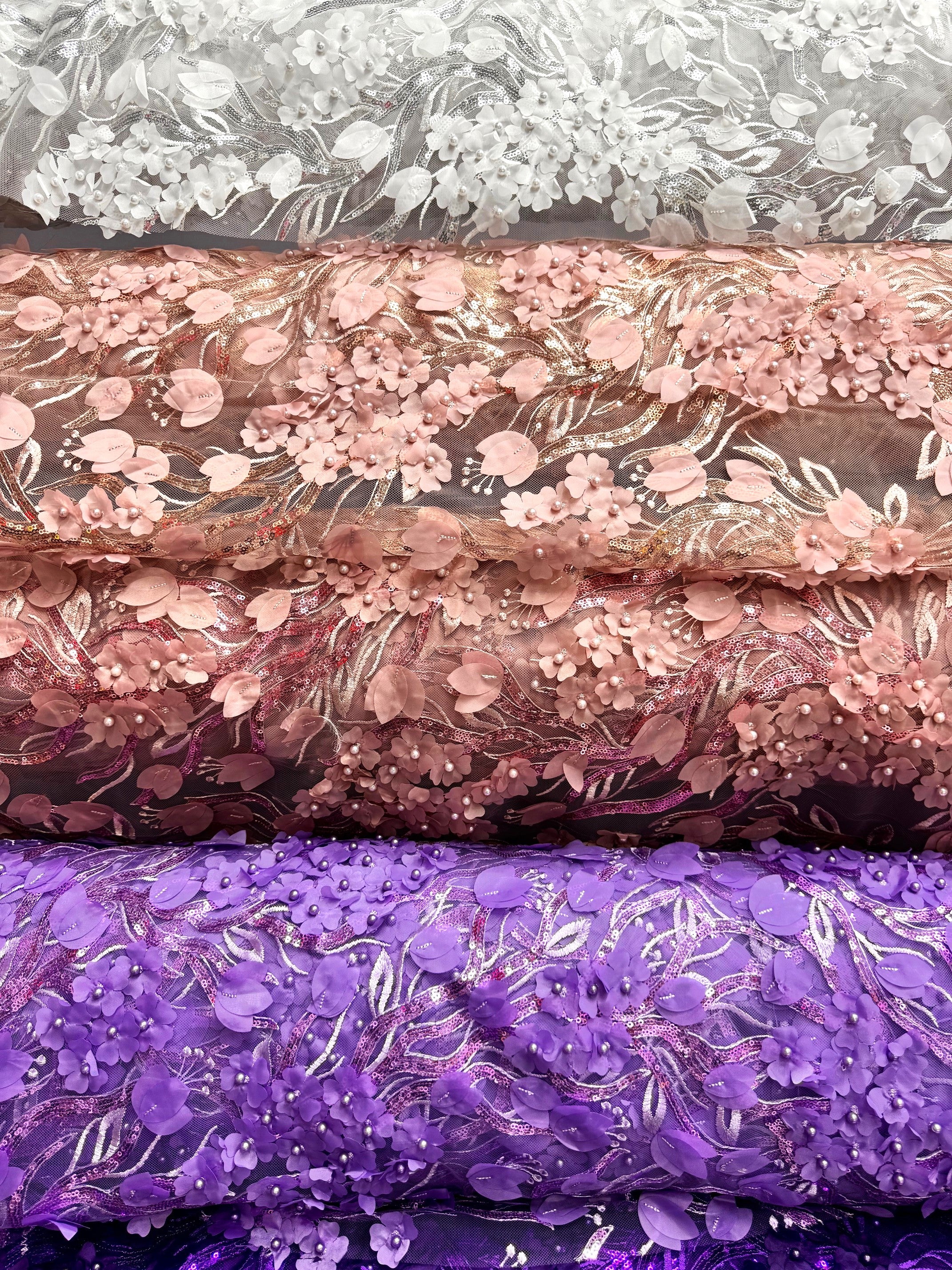 Broderie Pe Tull Cu Flori 3D 