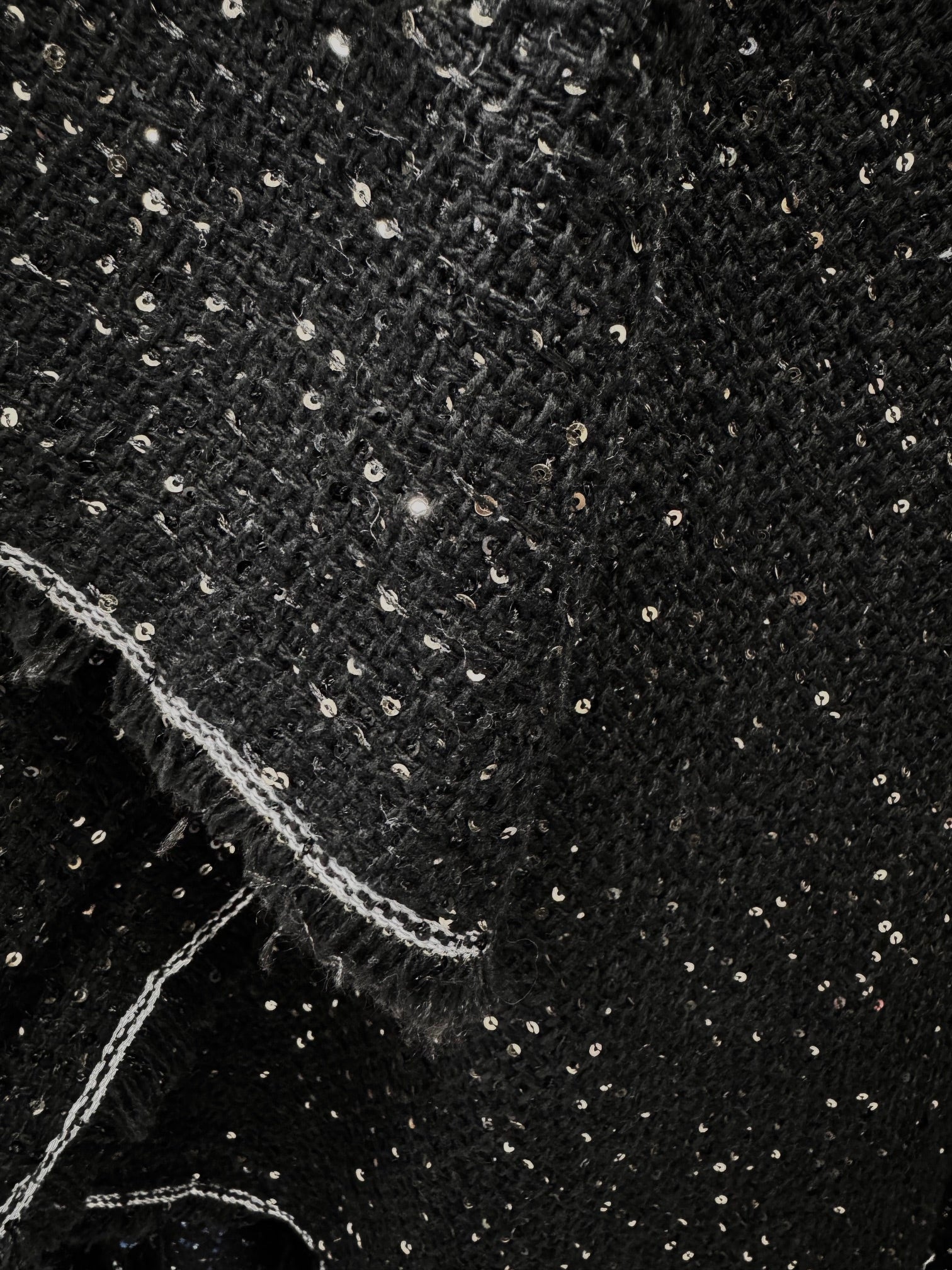 Stofa Tweed Neagra Cu Paiete Aurii