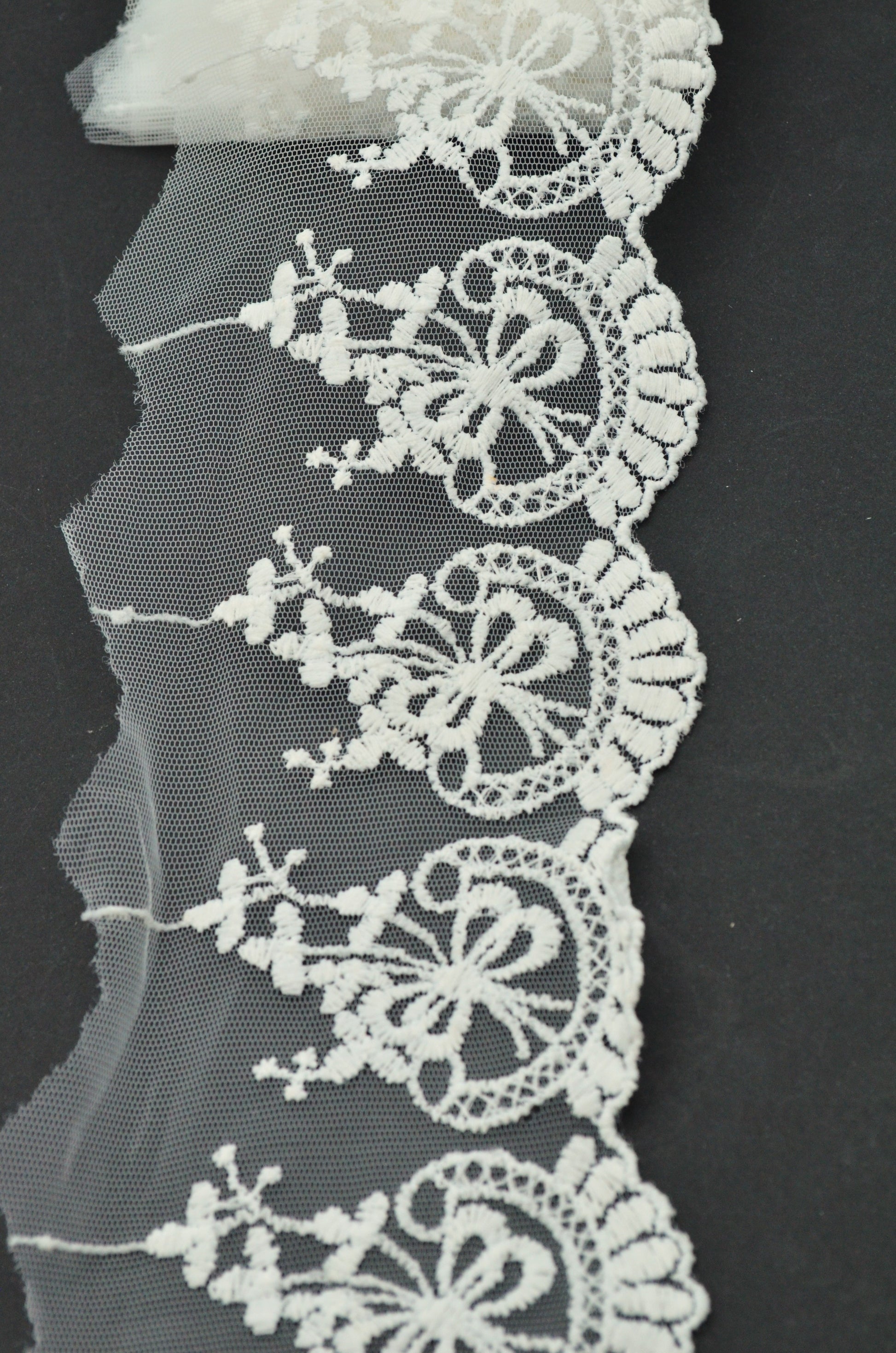Dantela Pe Tull Brodata, 10cm, Ivoire