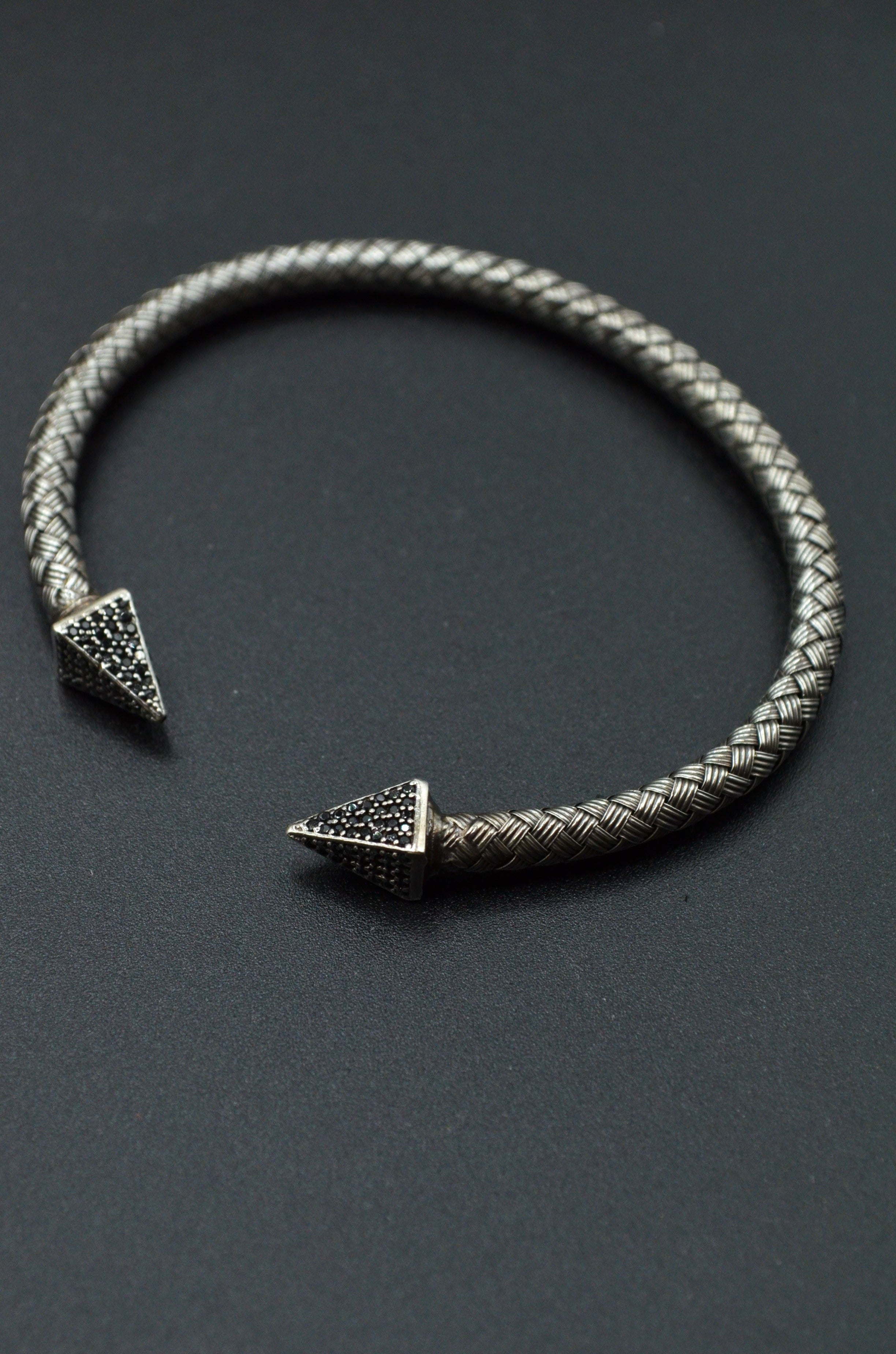 Bratara Flexibila Din Argint Rodait Cu Pietre Din Zircon Negre