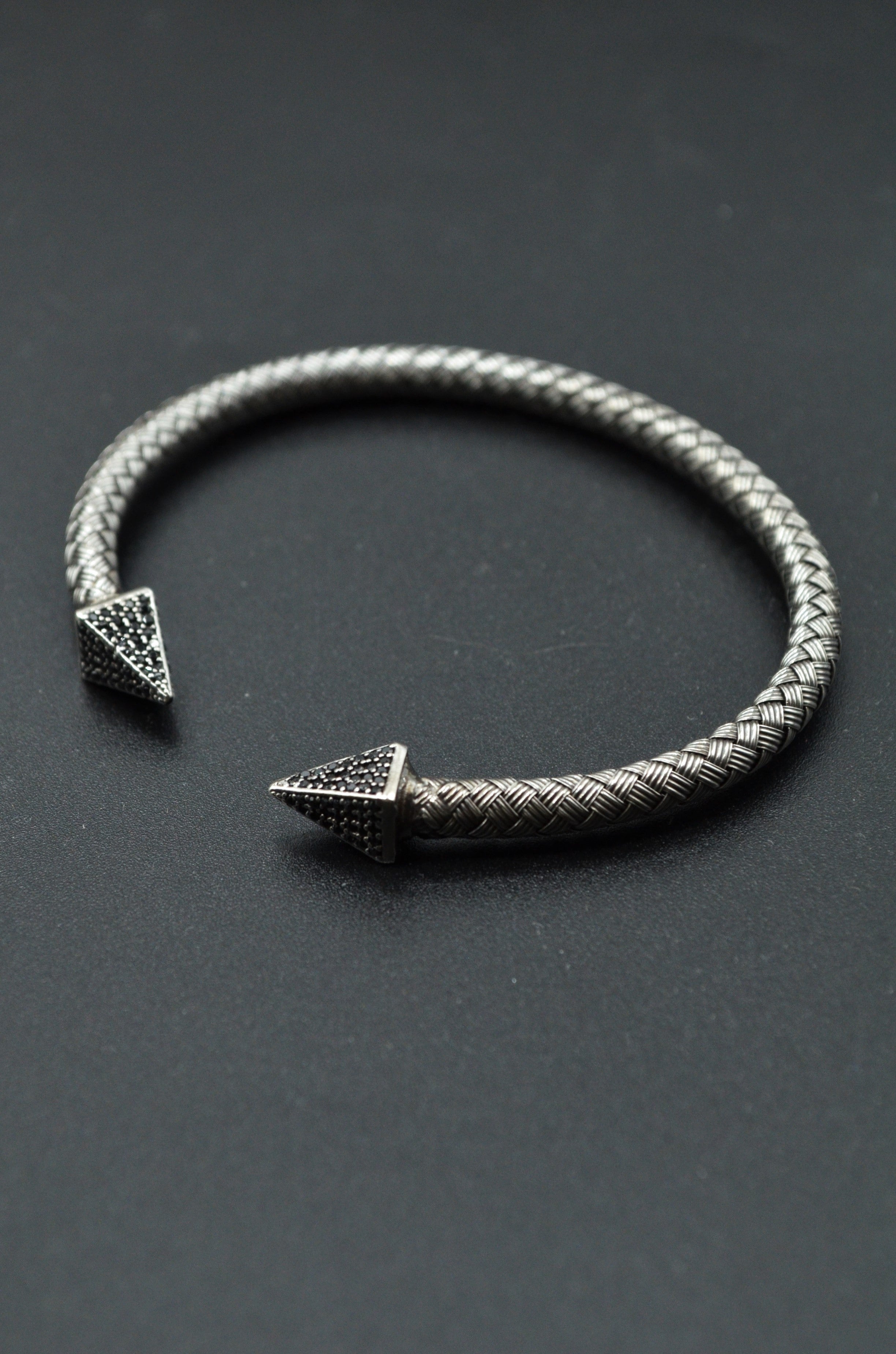 Bratara Flexibila Din Argint Rodait Cu Pietre Din Zircon Negre