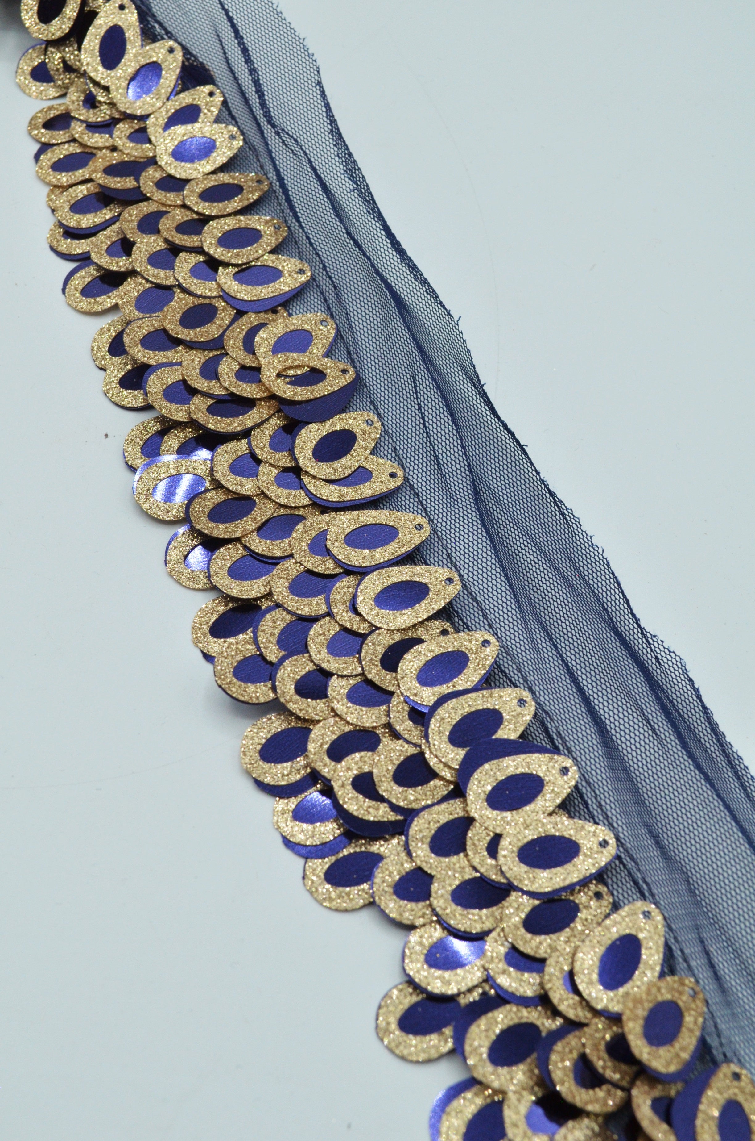 Pasmanterie Cu Paiete, 5cm, Bleumarin Cu Auriu