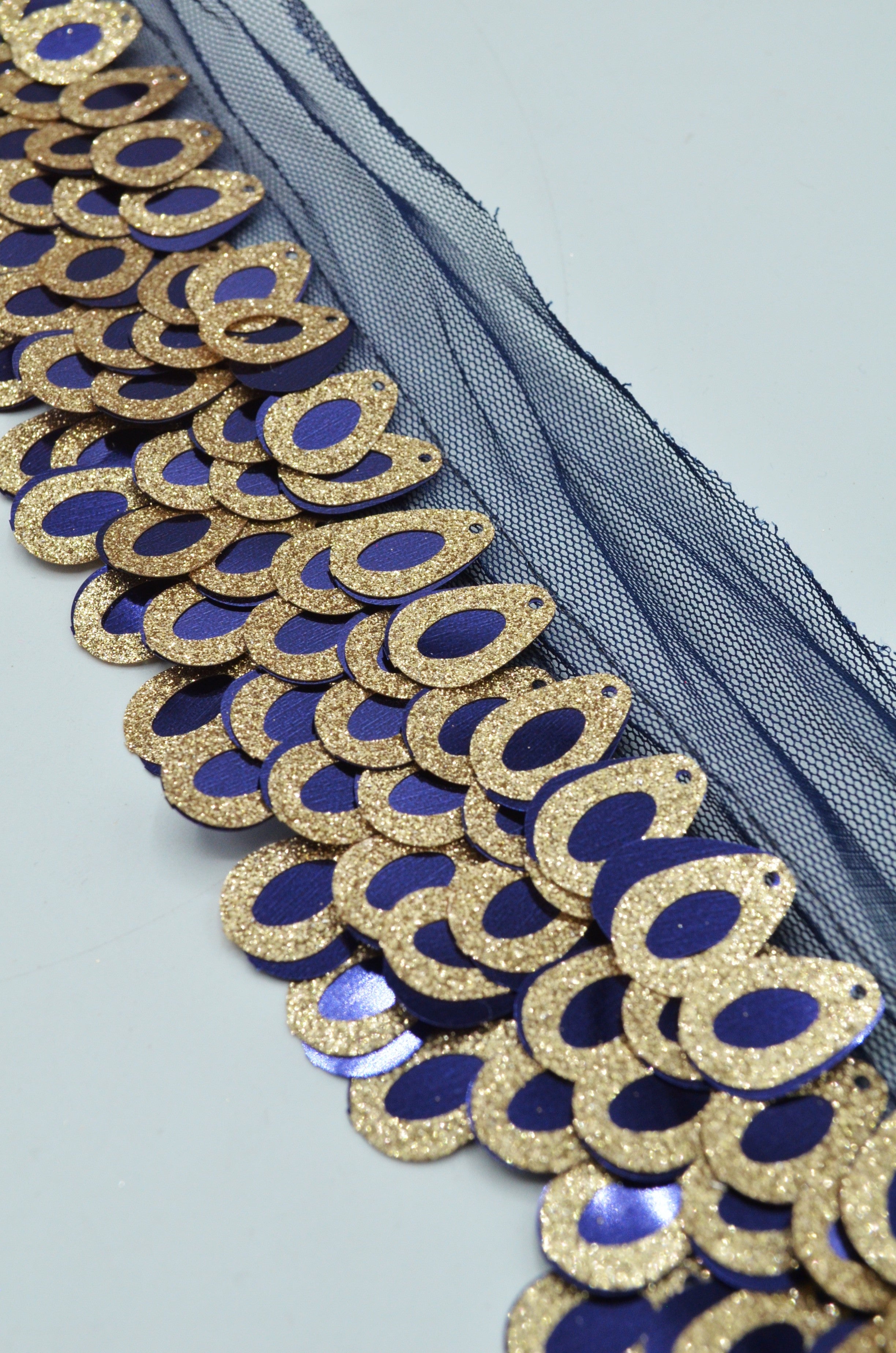 Pasmanterie Cu Paiete, 5cm, Bleumarin Cu Auriu