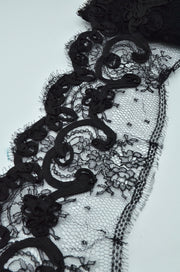 Dantela Cu Aplicatii, 15cm, Negru