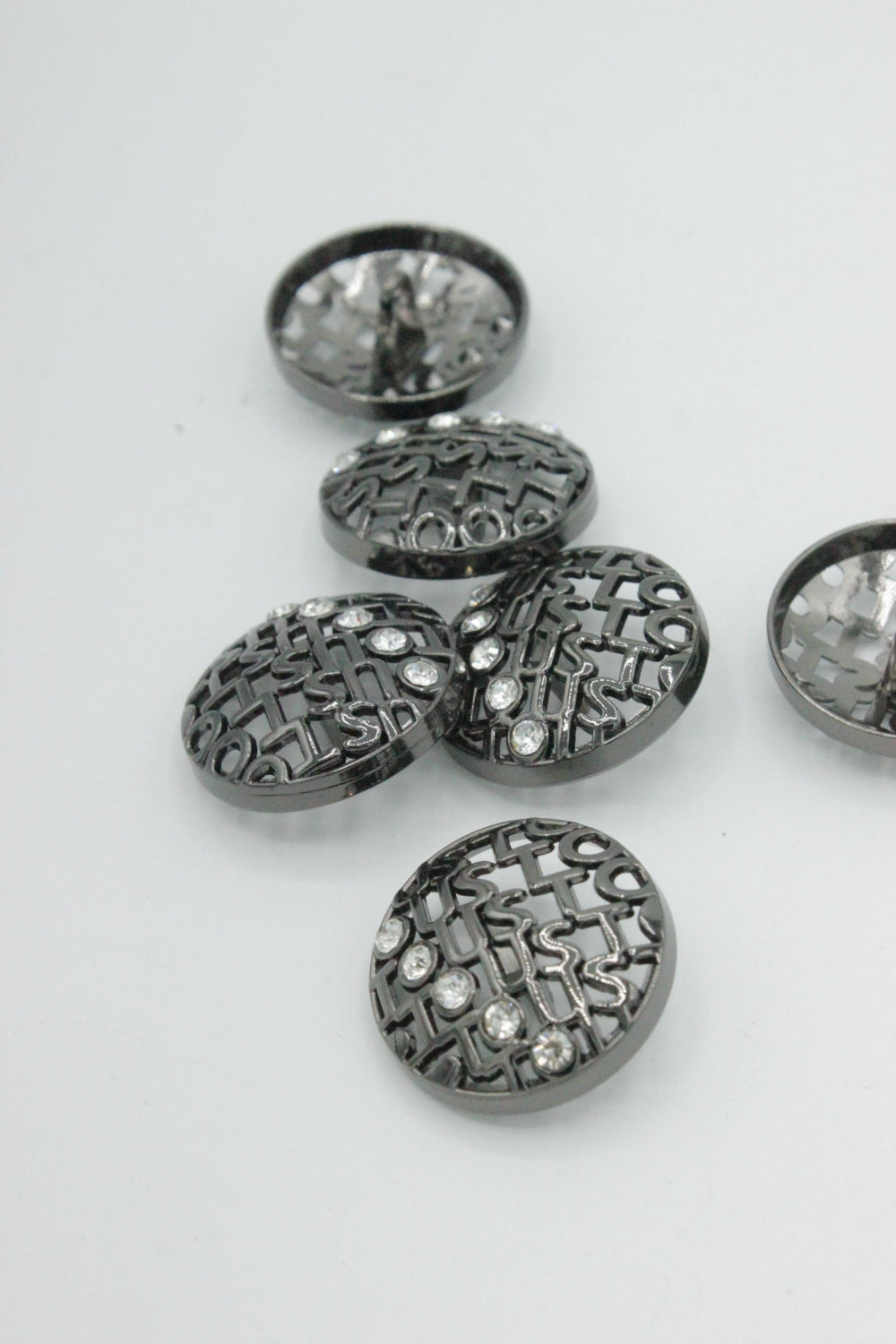 Nasturi Metalici Cu Strasuri, 25mm, Argintiu Inchis