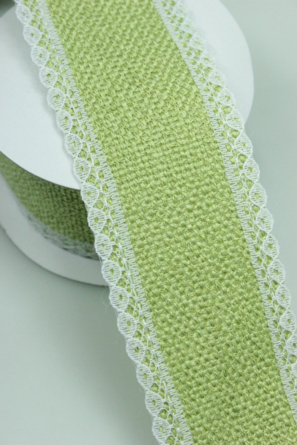 Panglica Decorativa Din Iuta Si Dantela, 60mm, Verde