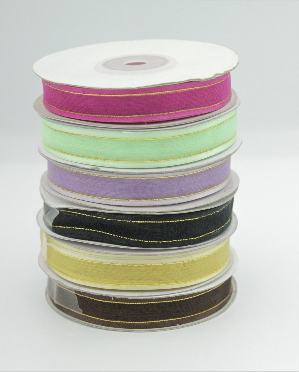 Panglica Organza Cu Margine Din Saten Si Fir Lame Auriu, 15mm