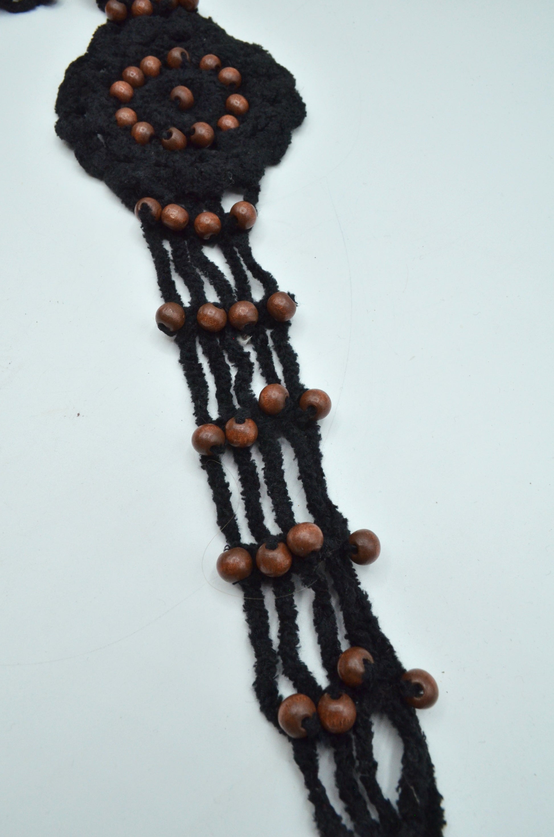 Curea Tricotata Cu Margele De Lemn, 54cm, Negru