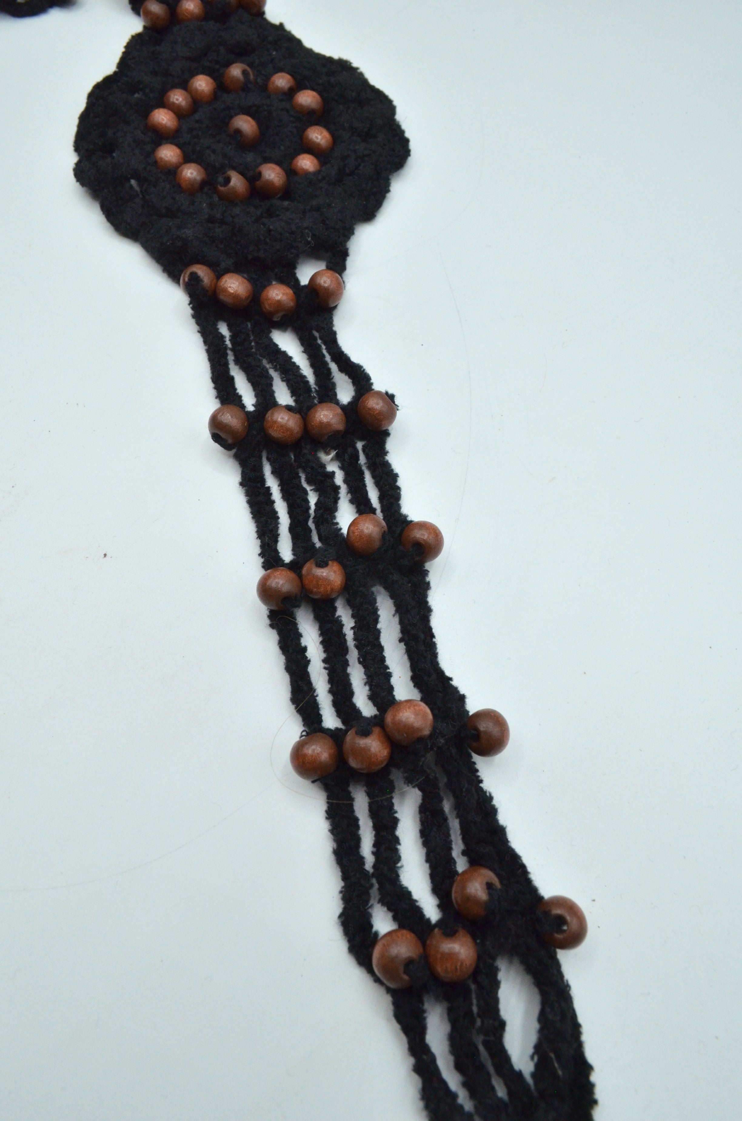 Curea Tricotata Cu Margele De Lemn, 54cm, Negru