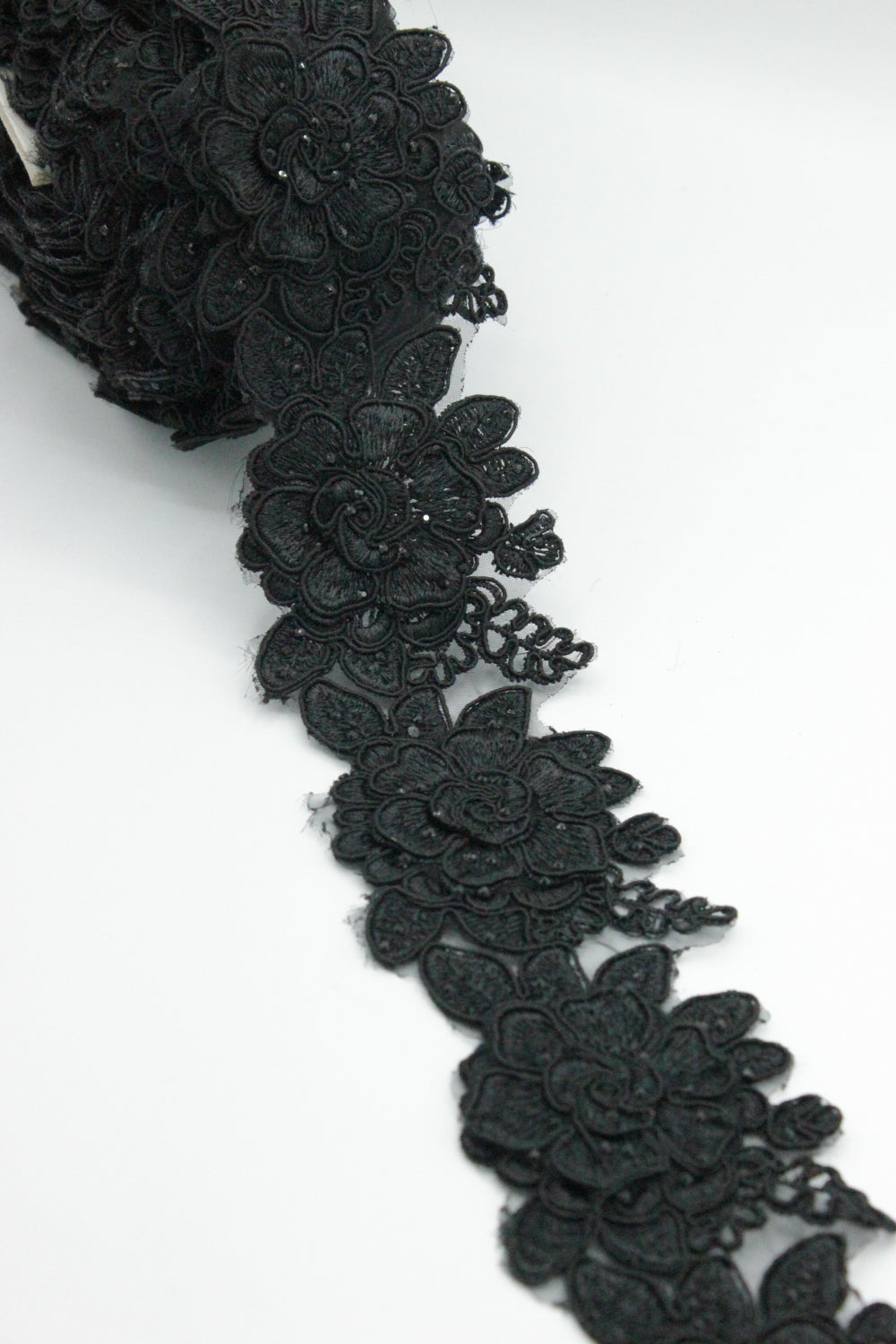 Pasmanterie Brodata Cu Pietricele, 7cm, Negru