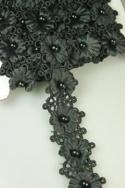 Pasmanterie Cu Flori Si Margele, 28mm, Negru