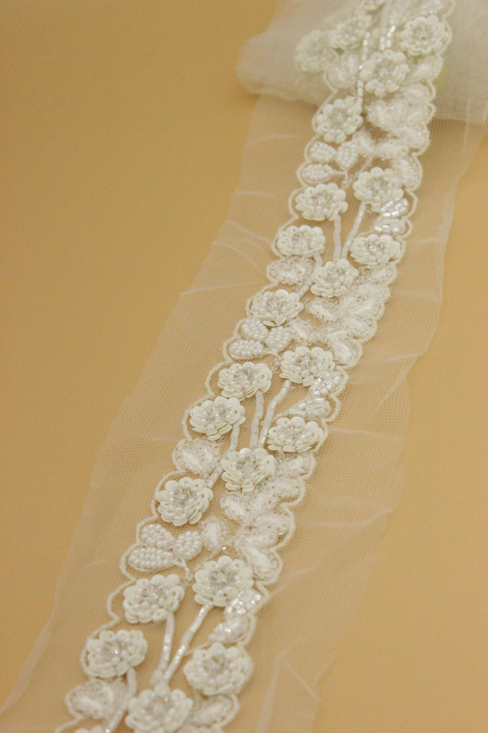 Pasmanterie Cu Margele Bucata 140cm x 4cm, Ivoire