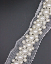 Pasmanterie Cu Perle, 25mm, Crem Unt