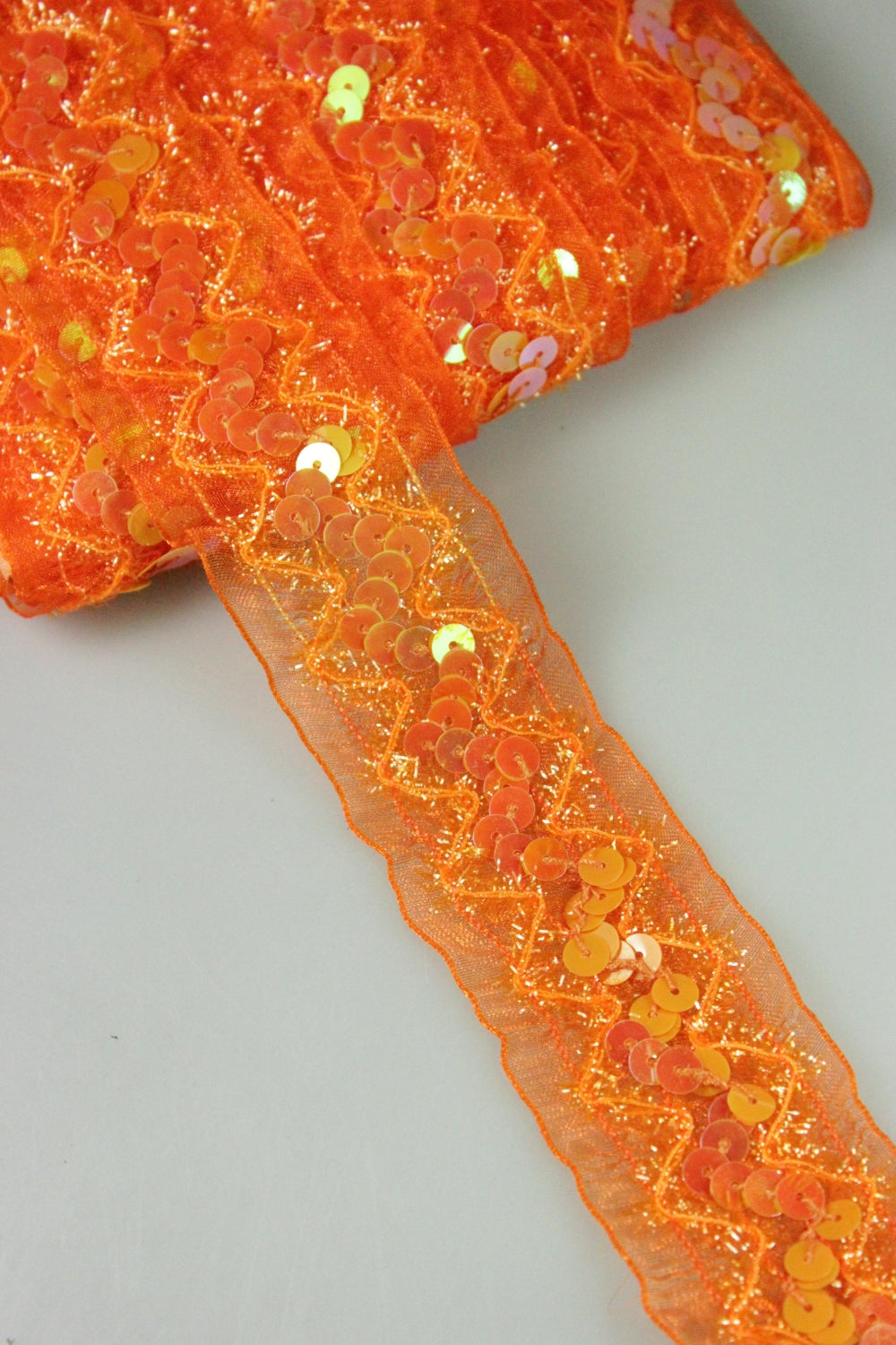 Pasmanterie Din Organza Cu Paiete, 40mm, Portocaliu