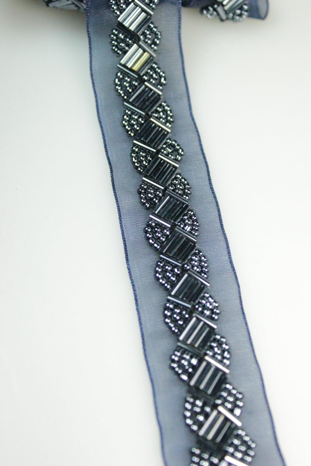 Pasmanterie Organza Cu Margele, 27mm, Bleumarin