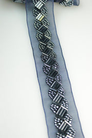 Pasmanterie Organza Cu Margele, 27mm, Bleumarin