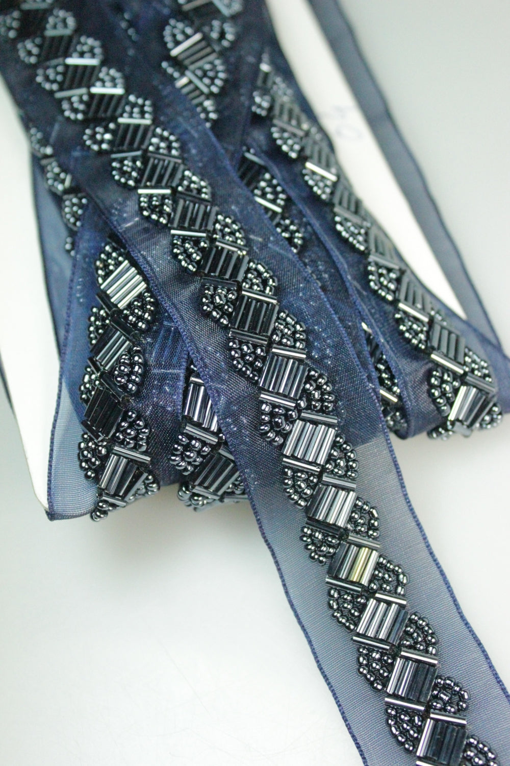 Pasmanterie Organza Cu Margele, 27mm, Bleumarin