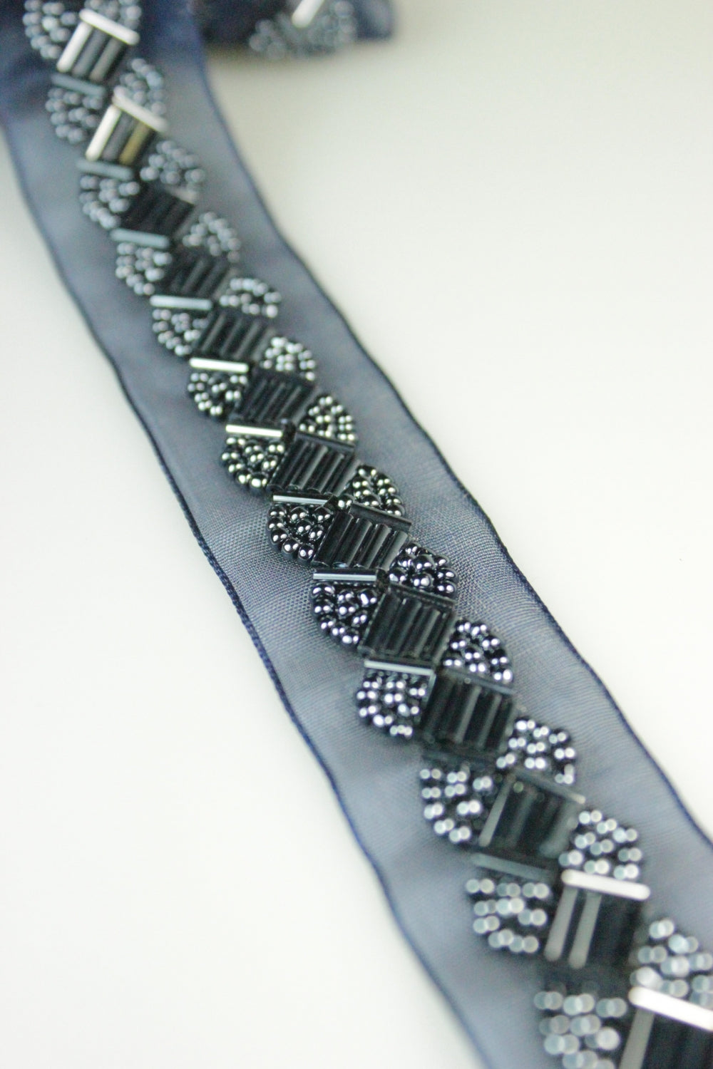 Pasmanterie Organza Cu Margele, 27mm, Bleumarin