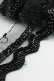 Pasmanterie Pe Organza Cu Paiete Si Margele, 50mm, Negru