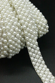 Pasmanterie Termoadeziva Cu Strasuri Si Perle, 18mm, Ivoire