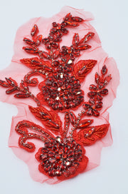Aplicatie Broderie Pe Tull Cu Pietre 19x13cm, Rosu