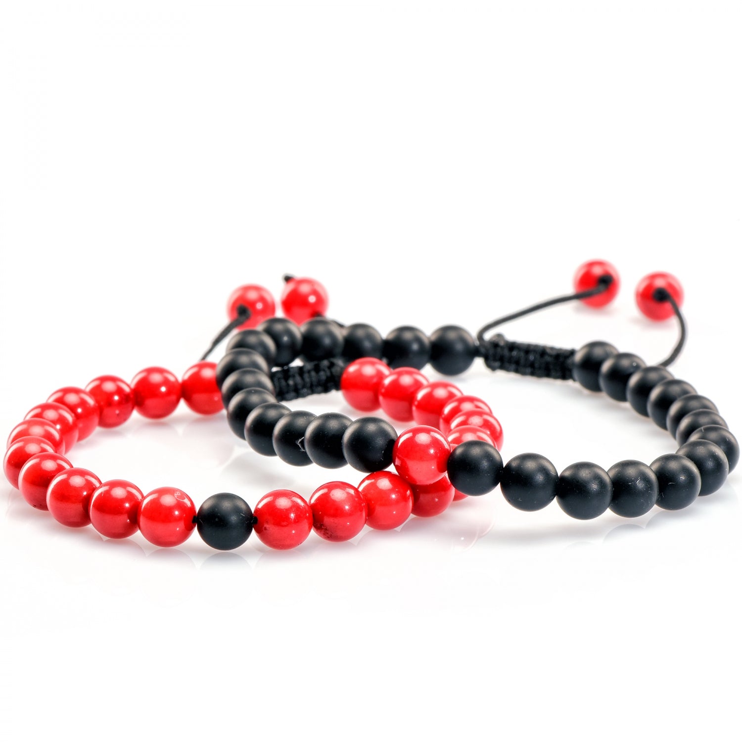 SET BRATARI CUPLU ONIX MAT & CORAL ROSU