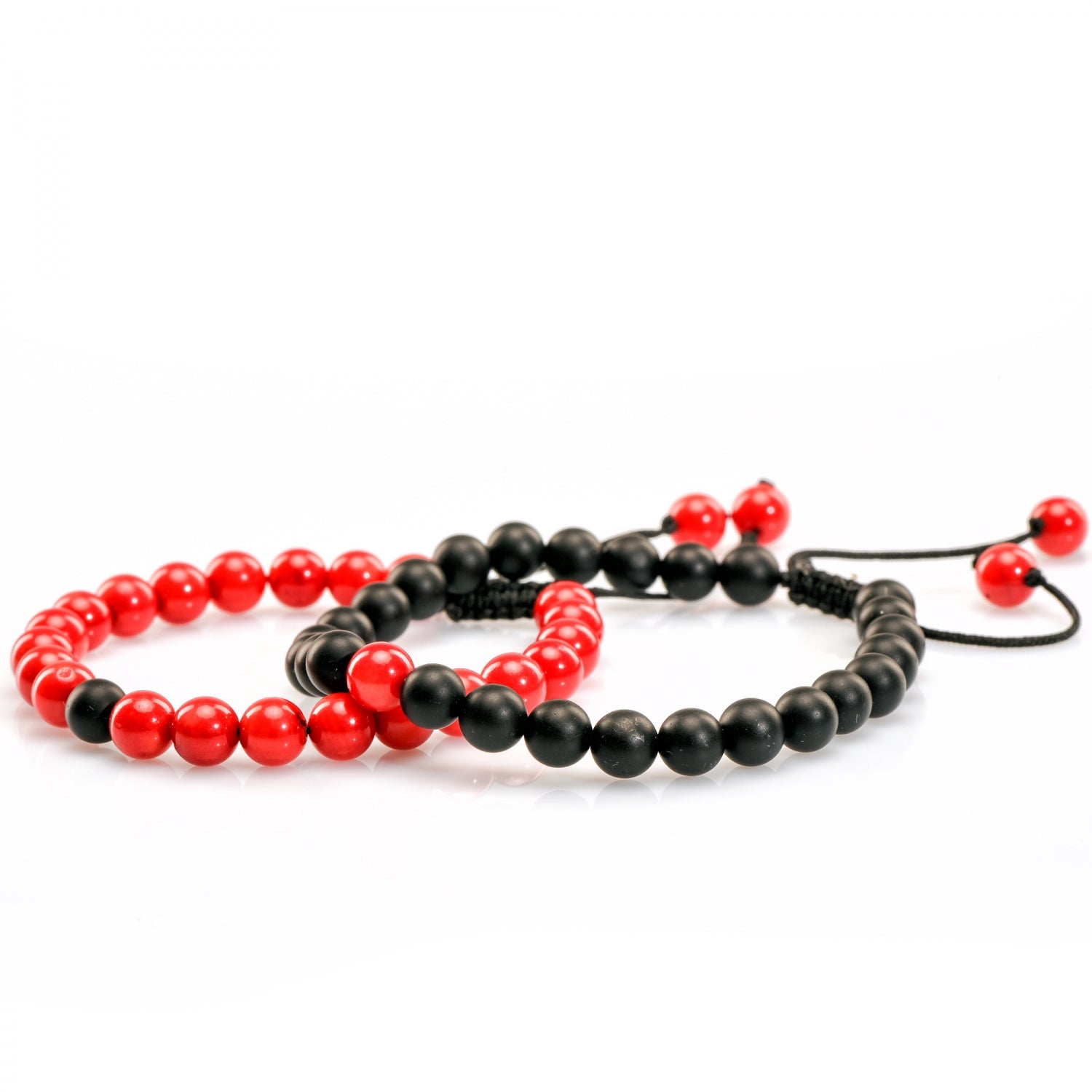 SET BRATARI CUPLU ONIX MAT & CORAL ROSU