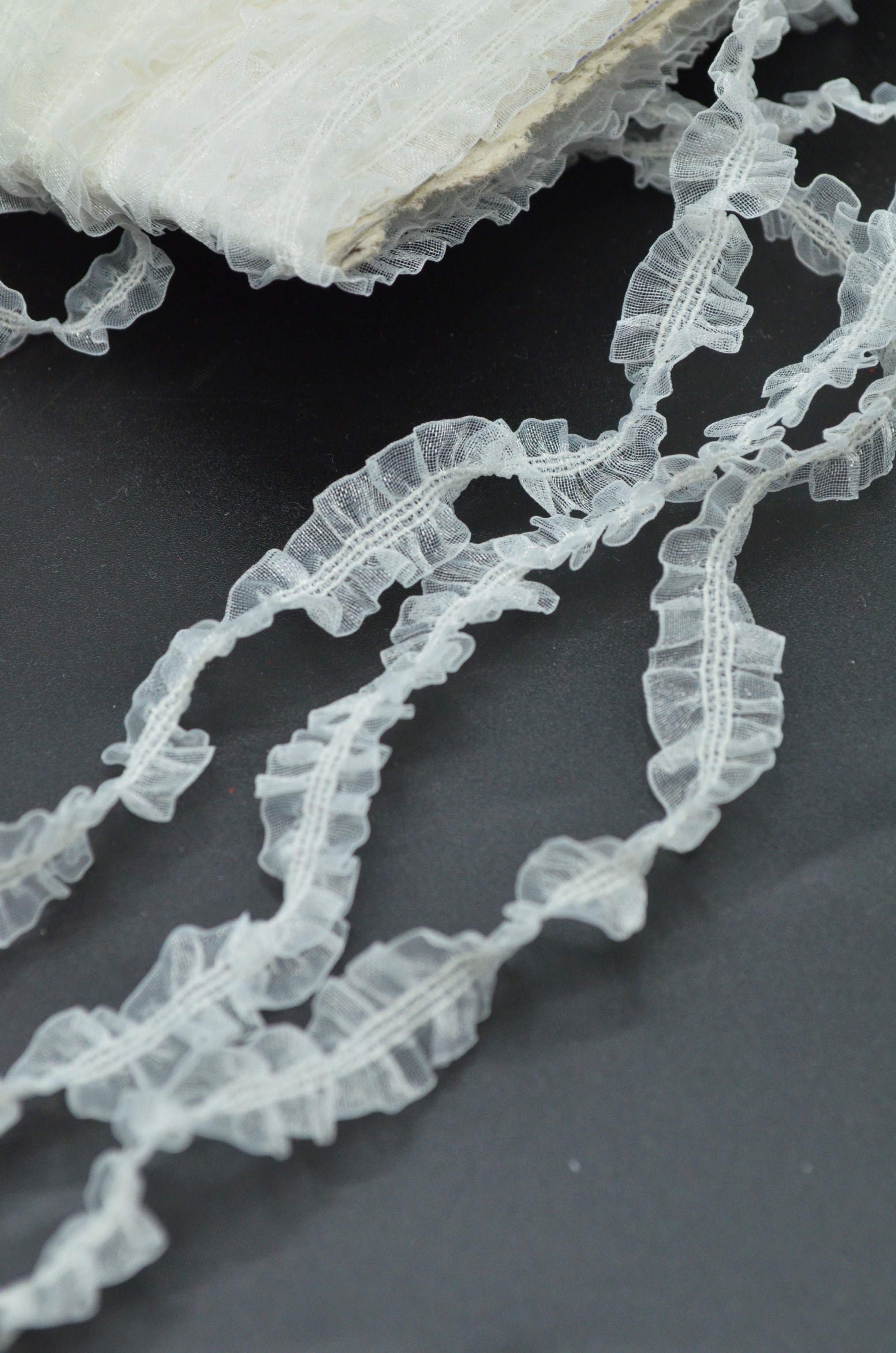 Volan Elastic Din Organza, 14mm, Alb