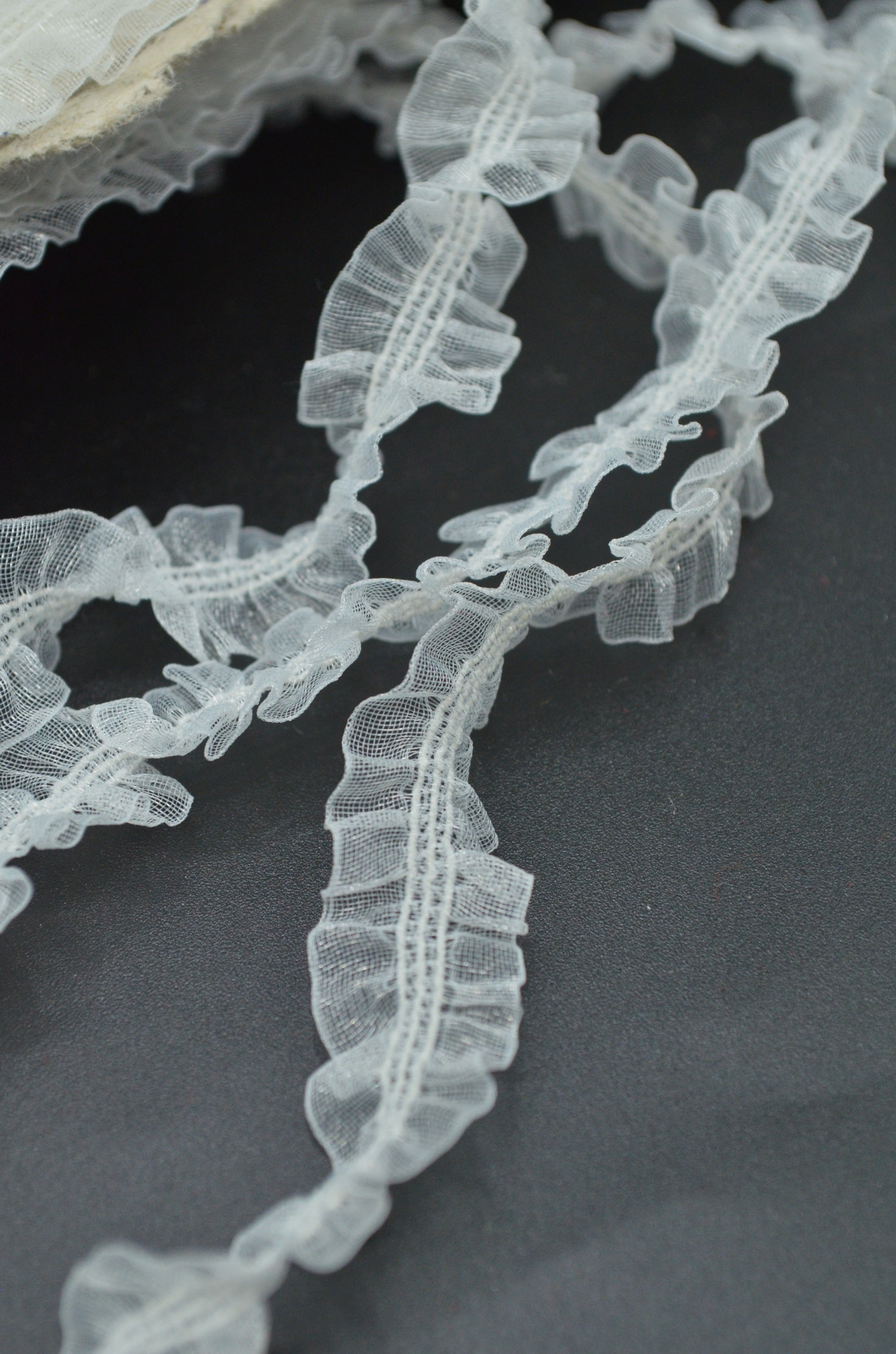 Volan Elastic Din Organza, 14mm, Alb