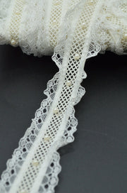 Pasmanterie Elastica Dantelata Cu Perle, 30mm